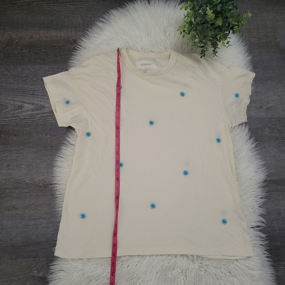 The Great's Boxy Crew in Cream with blue Wishweed Embroidery size 0 - Picture 7 of 12